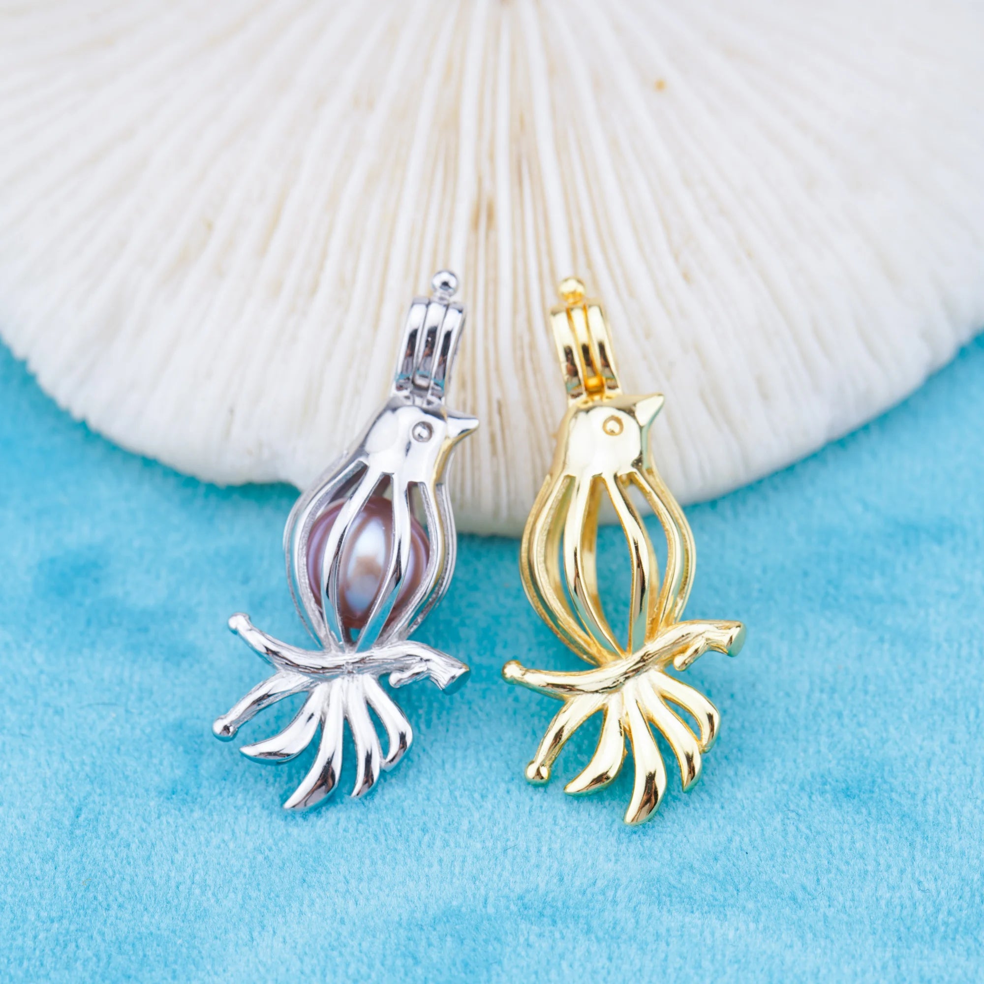 C030128 Sterling Silver Freshwater Pearl Cage Pendant Necklace Jewelry Locket for Pearl Party