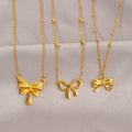 2023 New Product Bow Drop Titanium Steel Necklace 18K Gold Plated Stainless Steel Bead Chain Butterfly Pendant Necklace