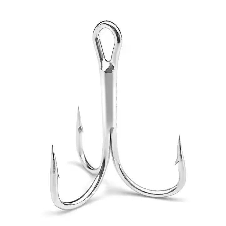 Newbility High Carbon Steel Treble Hook #4/0 to #10 Saltwater Fishing Hook with Barbed.