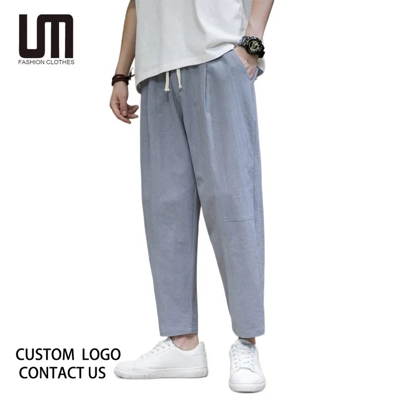Liu Ming Popular Fashion 2025 Summer Men Casual Loose Fit Linen Cotton Sweatpants Plus Size Straight Pants