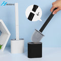 Breathable Toilet Brush Water Leak Proof with Base Silicone Wc Flat Head Flexible Soft Bristles Brush with Quick Drying Holder