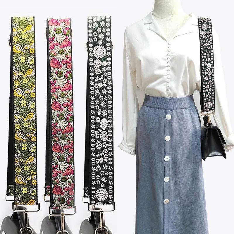 Meetee B-S2116 5cm Ethnic Flower Thick Cotton Cloth Belt Jacquard Embroidery One Shoulder Messenger Widened Bag Strap