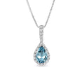 Dainty Simple 925 Sterling Sliver Birthday Stone for Girls Aquamarine Blue Cubic Zircon Jewelry Pear Cut Pendant Rhodium Plated