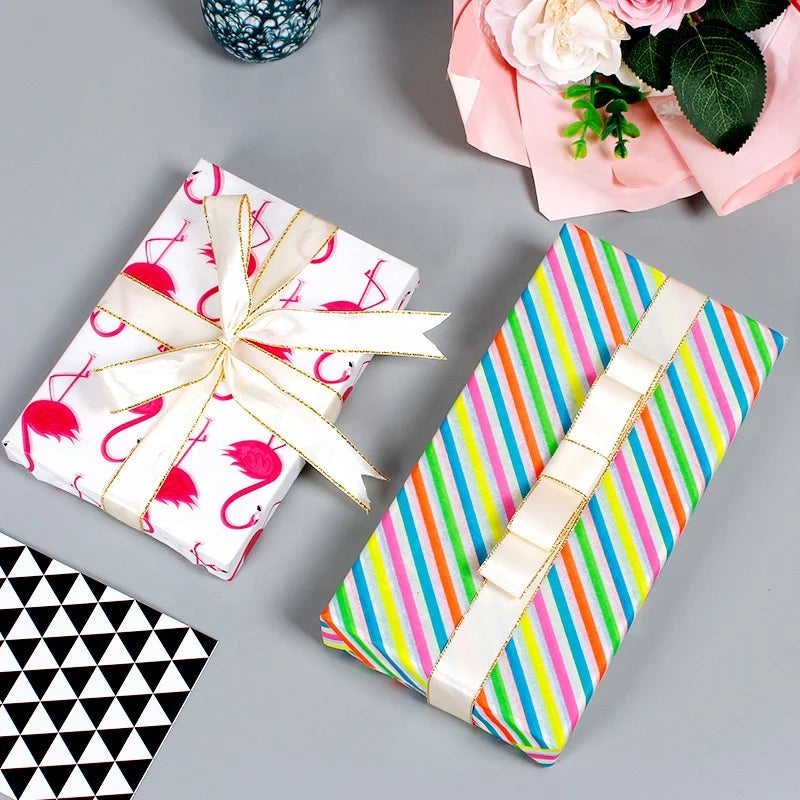 17gsm Thin Moisture-Proof Tissue Paper Custom Printed Flamingo Stripe Flower for Candle Use Resin Coated Screen Printing
