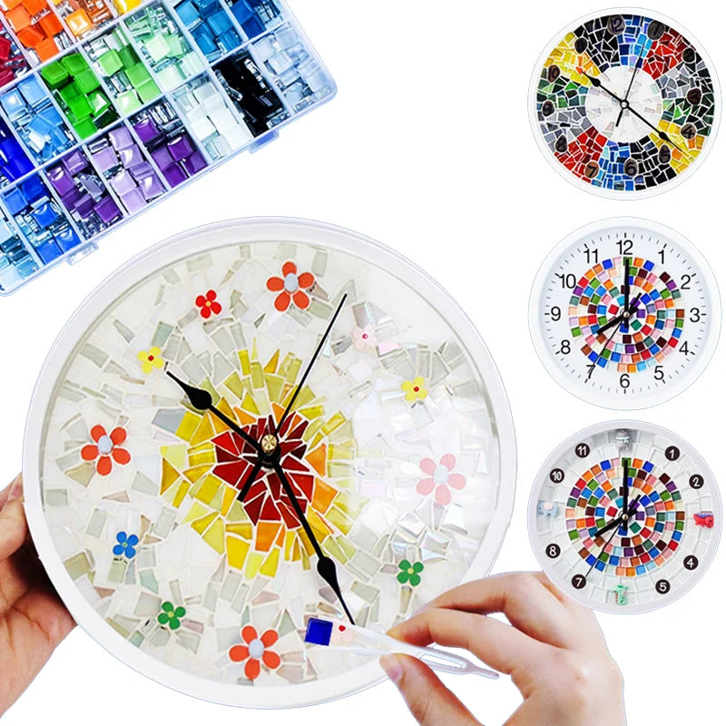 Mosaic Blue Wall Clock DIY Silent Clock Kits for Bedroom Decor Arts and Crafts Supplies for Kid
