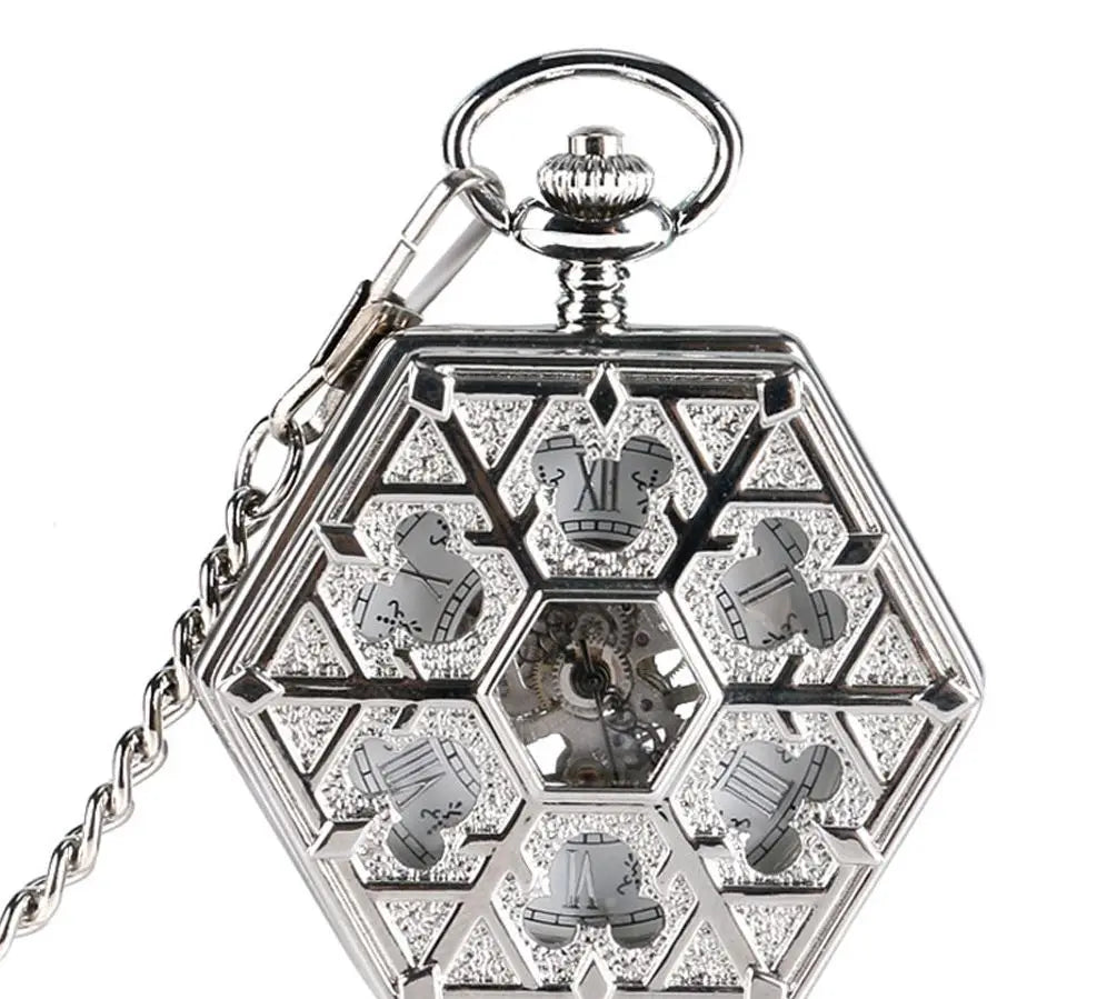 Manual Watches Key Chain Retro Hexagonal Snowflake Roman Mechanical Pocket Watches