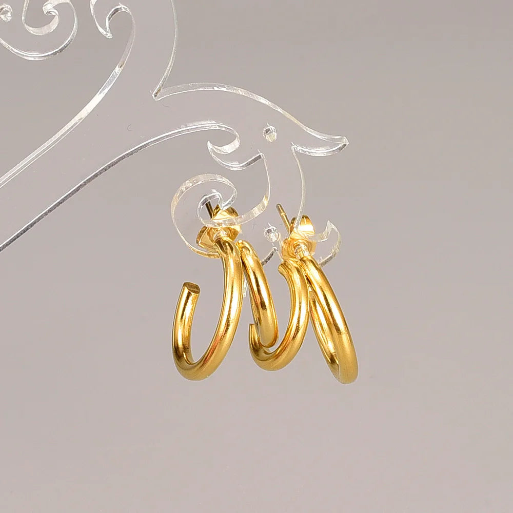 Fashion Jewelry Earrings Stainless Steel Double Tube C Shape Earrings Gold Women's Accessories Earrings