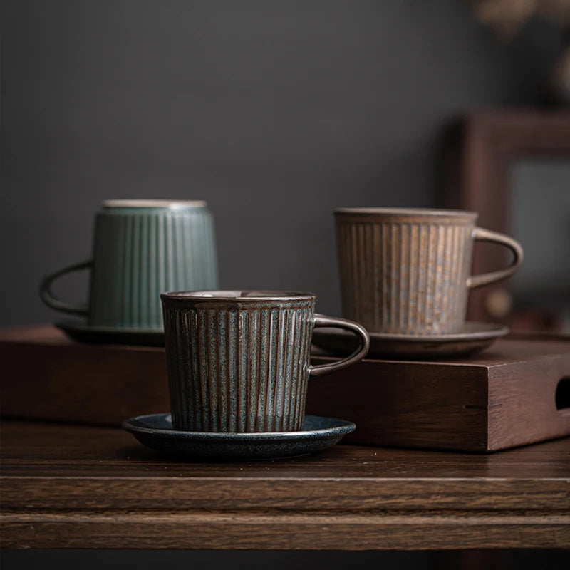 Retro Ceramic Coffee Cup and Saucer Set European Style Light Luxury Afternoon Tea Latte Cup