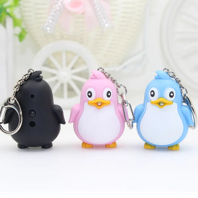 Cute Penguin Keyring LED Torch With Sound Light Keyfob Kid Toy Gift Fun Animal Keyholder Flashlight Keychain