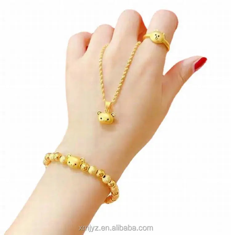 Dubai Gold Thai Golden Bear Ring Bracelet Three-Piece  Copper Inlaid 18K Cartoon Cartoon Cute Bear Set