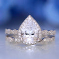 CAOSHI Custom Elegant Water Drop Design Crystal 2Pcs Set Ring for Women Engagement Wedding Couple CZ Silver Plated Rings Jewelry