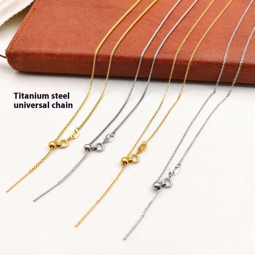 Adjustable Length Universal Titanium Steel PVD GOLD Ins Chain Necklace Stainless Steel Box Cross Pin Fashion Pendant Necklaces