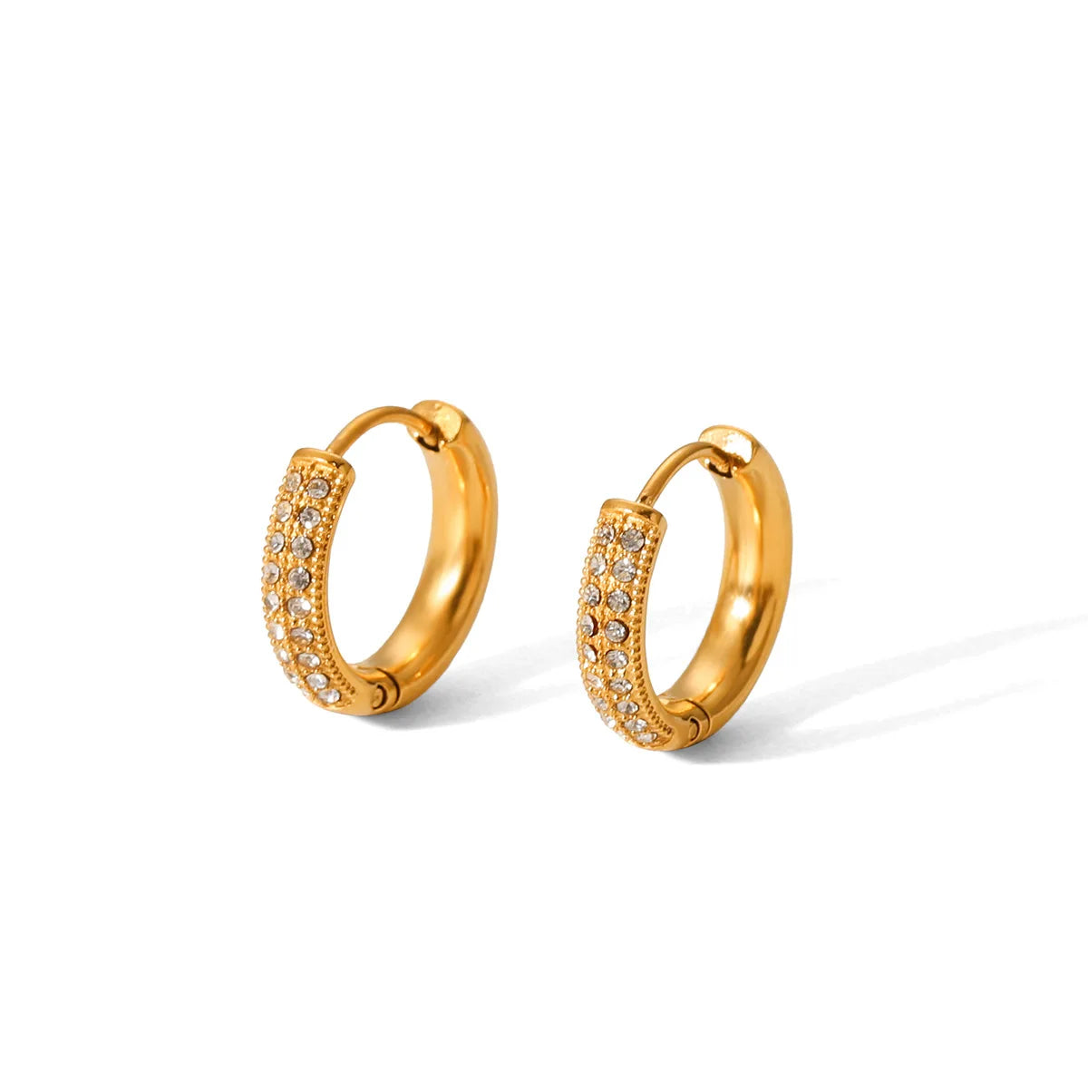 Dainty Stainless Steel 18K PVD Plated  Europe and America Geometric Circle Rhinestone  CZ Paved Hoop Huggie Earrings for Women