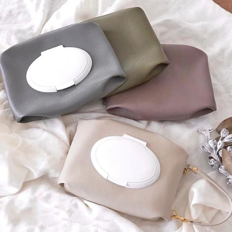 PU Leather Wet Wipes Bag Portable Car Hangable Tissue Box Useful Snap Strap Flip Cover Carrying Case Wipes Dispenser Holder