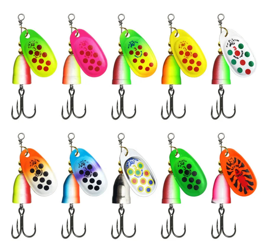 SpotWholesale Metal Spinner Bait Freshwater Saltwater Universal Hard Lure Yellow Red Dot Rotating Blade Bait for Bass Trout Pike