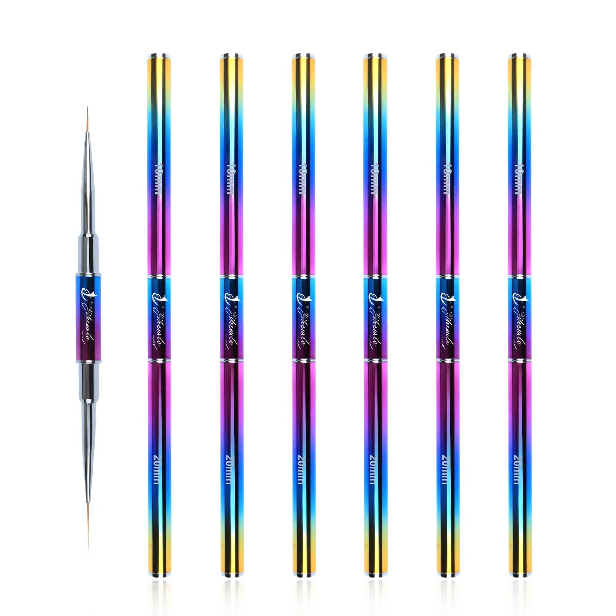 Gradient Color Kolinsky Acrylic Private Label Dual Liner Metal Handle Brush 2 in 1detail Brush Nail Art Set Liner Brush