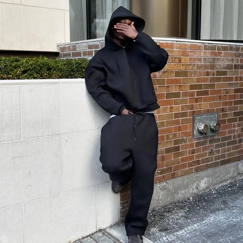 Custom High Street Casual Autumn Hooded Sweatshirt Loose Sweatpants Full Sleeve Men's Pullover Hoodie Suit Tracksuit
