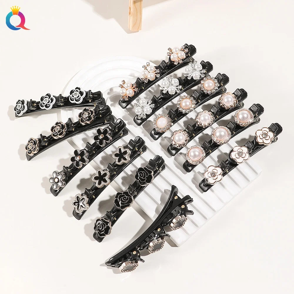 QIYUE Rsvelte Sparkling Rhinestones Crystal Stone Flower Hair Clip Braided Hair Grip for Women and Girls