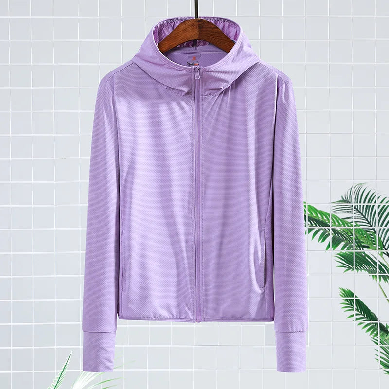 Hot Sale Unisex UPF 50+ UV Protection Hoodie Zip-up Windbreaker Jacket Stand Thin Coating XL for Running Fishing Sun Protection