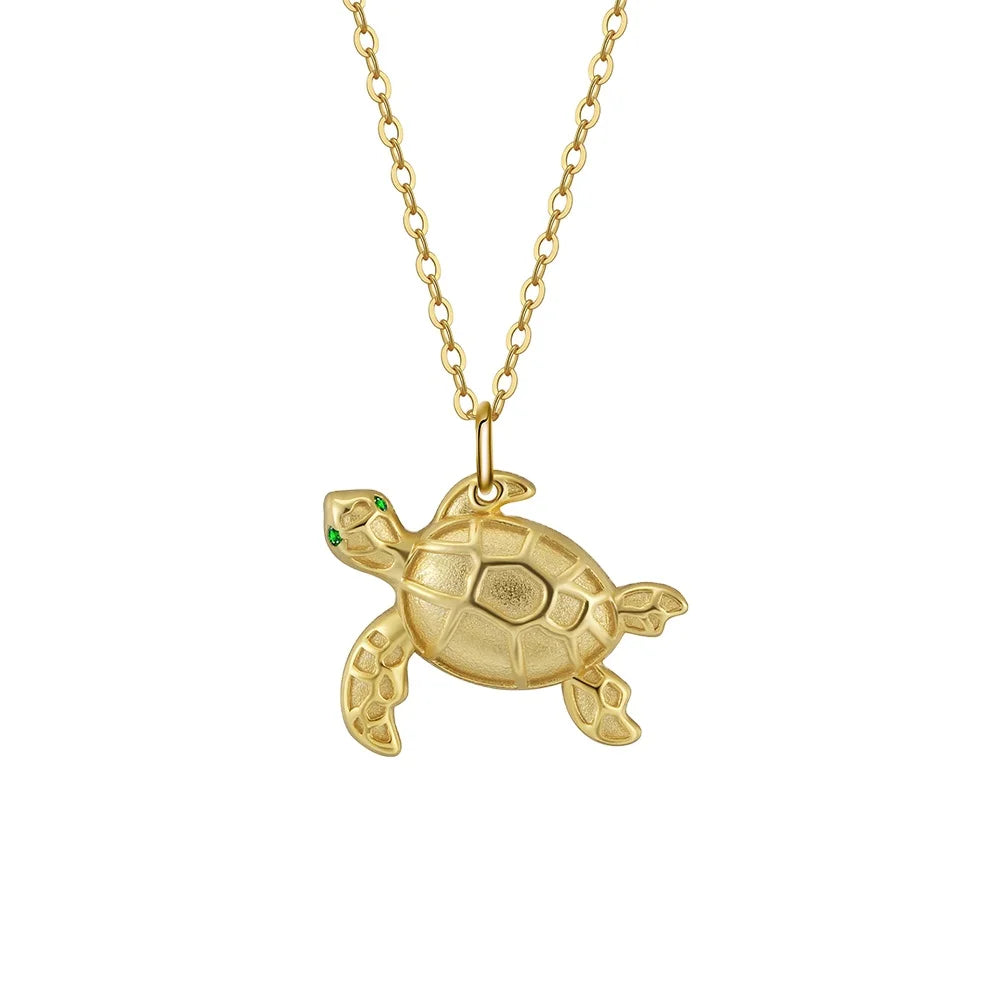 Adjustable Length Solid 925 Sterling Silver 14K Gold Sea Turtles Pendant Necklace Jewelry  for Women SN352