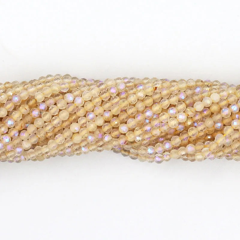 Wholesale Natural Plated AB Micro Faceted Round Gold Rutilated Quartz Beads for DIY Jewelry Making 3 4 Mm Length 38cm 15"