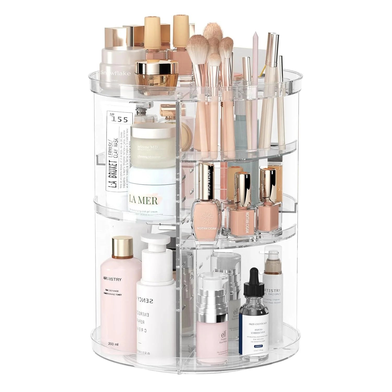 Rotating Makeup Organizer DIY Adjustable Layers Display Case with Brush Holder Perfume Tray Multi-Function Storage Cosmetic Case