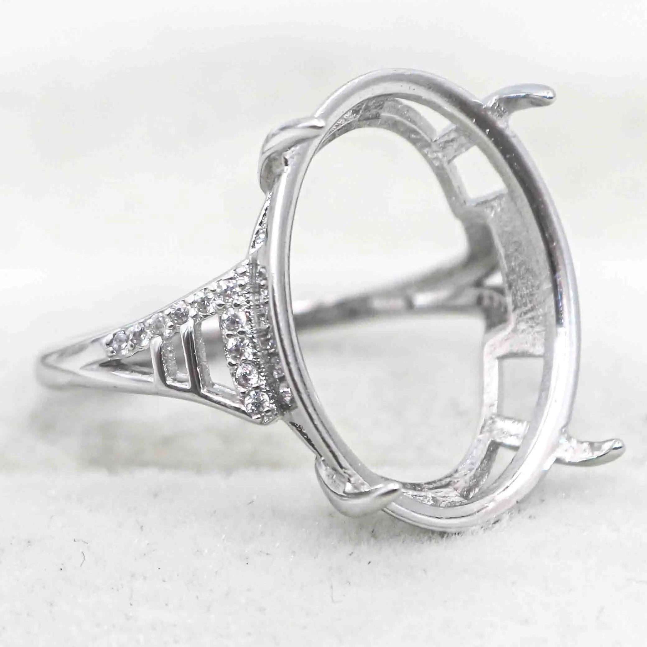 Sterling Silver 15*19mm Semi Mount Ring Empty Frame Blank Support Claws Setting S925 Base Holder Without Center Stone for Inlay
