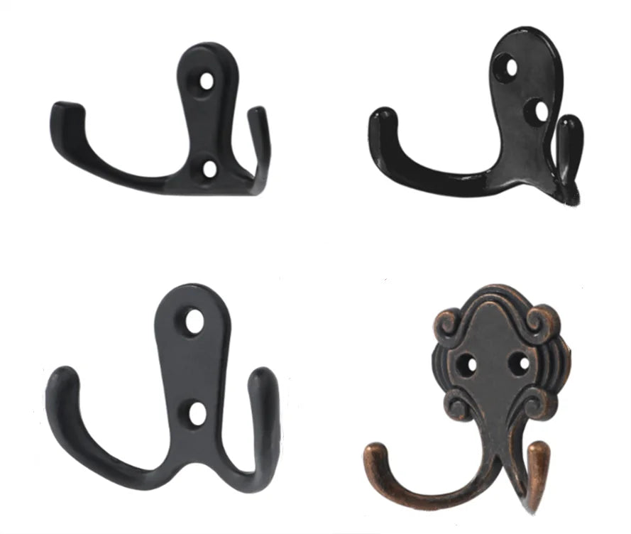 Zinc Alloy Towel Coat Hat Hook Hanger Wall Mounted Double Prong Robe Hooks