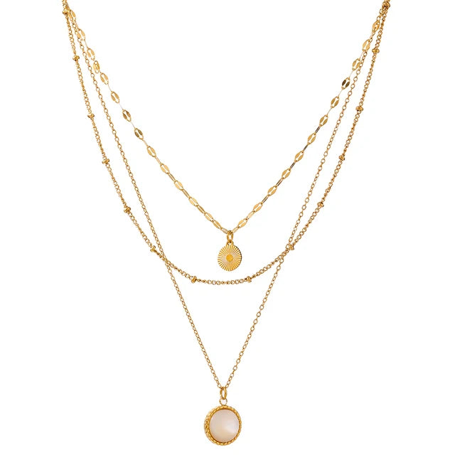 JINYOU 529 Bohemian Round Pendant 18K Gold Plated Chain Necklace 316L Stainless Steel Collar Necklace Jewelry