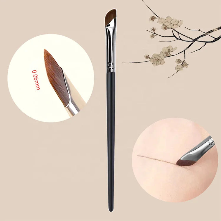 Wholesale Custom Logo Flat Sickle Blade Eye Brow Sleeping Silkworm Fine Wooden Handle Eyebrow Eyeliner Makeup Brushes
