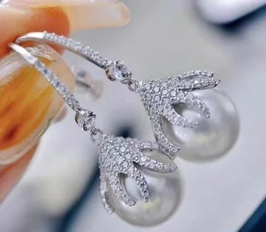E1701 11-12mm DIY Natural Freshwater Pearl Charm Earrings Mounting Accessory 925 Sterling Silver Gold Plated  Jewelry for Women