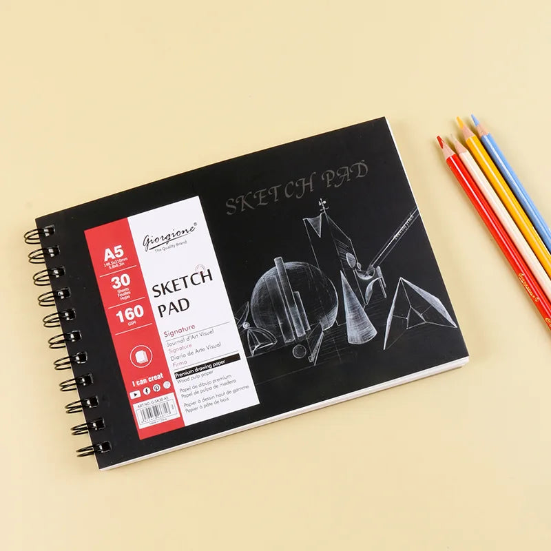 Sketch Notepad 30 Sheet 160gsm A3/A4/A5 Professional Marker Paper Spiral Sketch Notepad Book Painting Drawing Artist Supplies