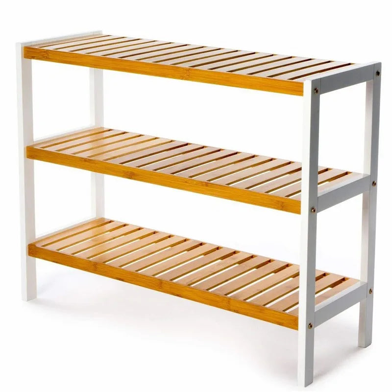 Simple Generous Indoor Three-layer Detachable Space-Saving Bamboo Shoe Rack Bench Storage Organizer Customized Size for Living