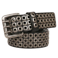 Rock Hollow Out Rivet Three-Wire Pin Buckle Y2k Punk Rock Western Studded Belts Women Cowhide Genuine Leather Belt