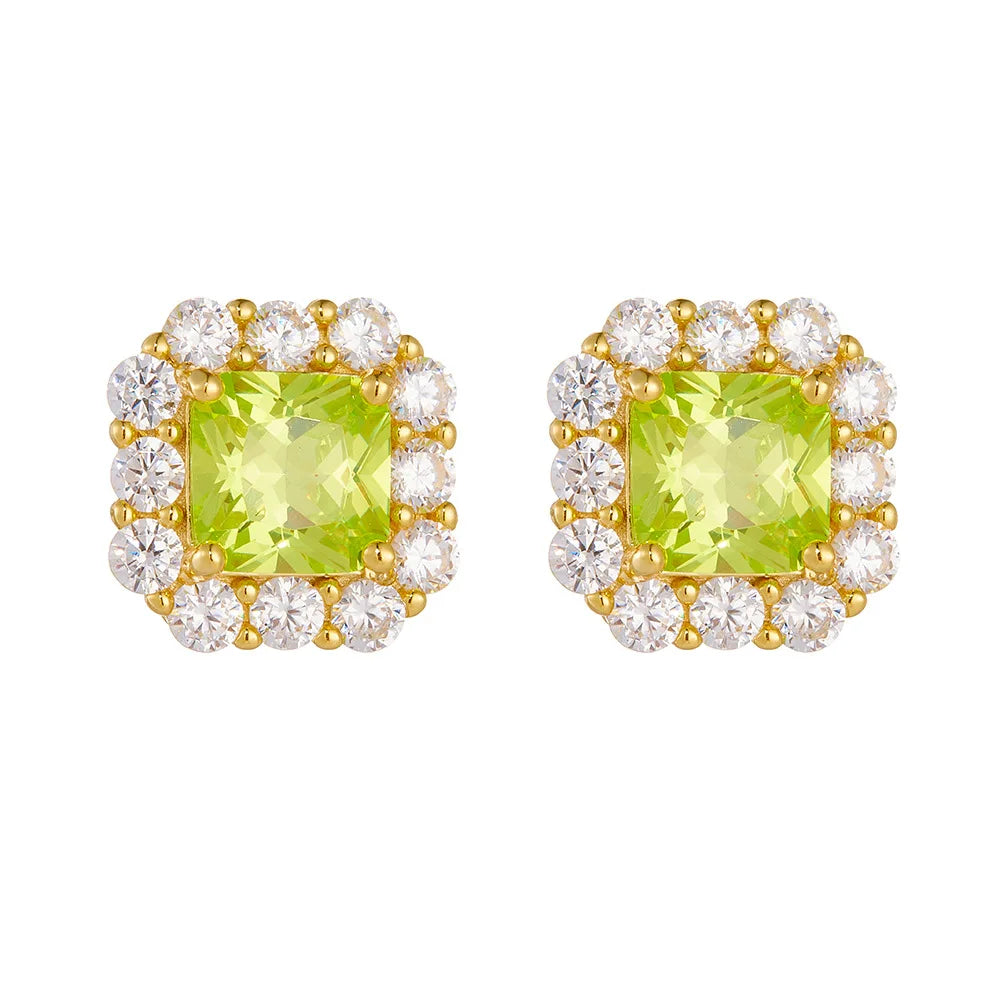 Luxury Cubic Zirconia Square Earrings Fine Jewelry 925 Sterling Silver Gold Plated Colorful Full Diamond for Weddings Parties