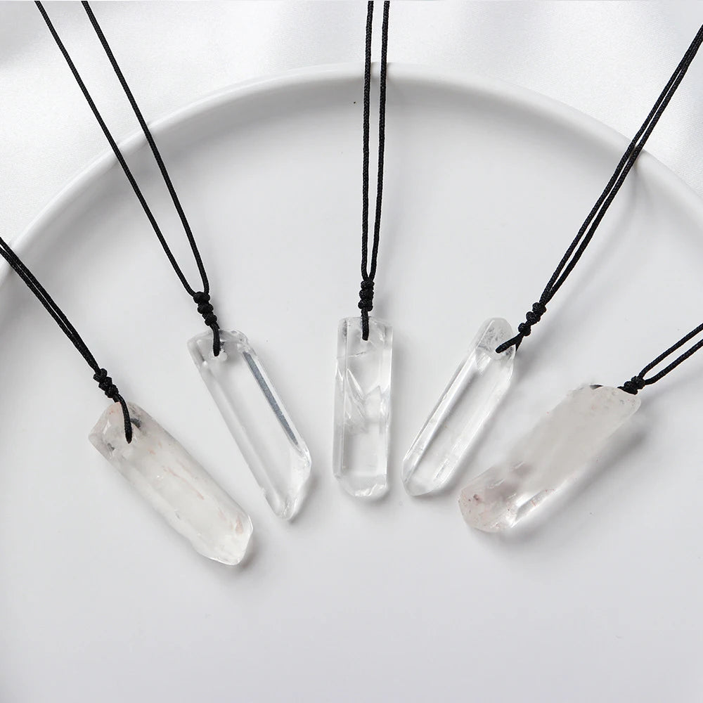 Natural Clear Quartz Hexagonal Column Crystal Pendant for Jewelry Making Natural Stone Pendant