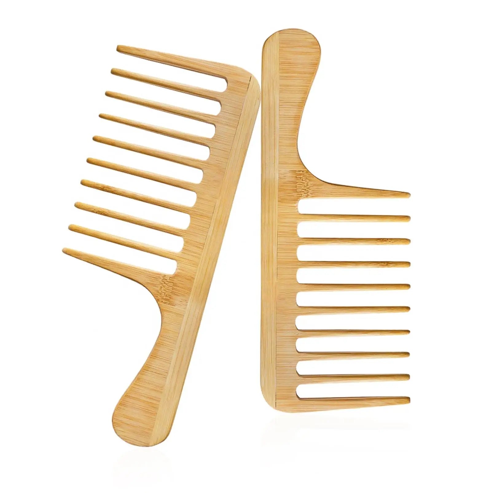 Customized Logo Private Label Anti-static Hair Comb With Handle Natural Bamboo Wooden Wide Tooth Comb