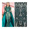 Newest African 100% Polyester Sequin Embroidery Lace Fabric Glitter Green Nigeria Embrideried Mesh Fabric for Wedding Dress