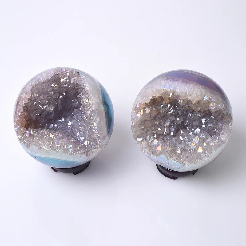 Wholesale Druzy Crystal Ball Angel Aura Agate Geode Sphere FengShui Love Image Art Collectible Crystal Crafts MegaBDM