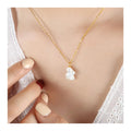 Non Fading Fashion Gold Plated Stainless Steel Cute Natural Shell White Rabbit Animal Pendant Necklace Jewelry for Women