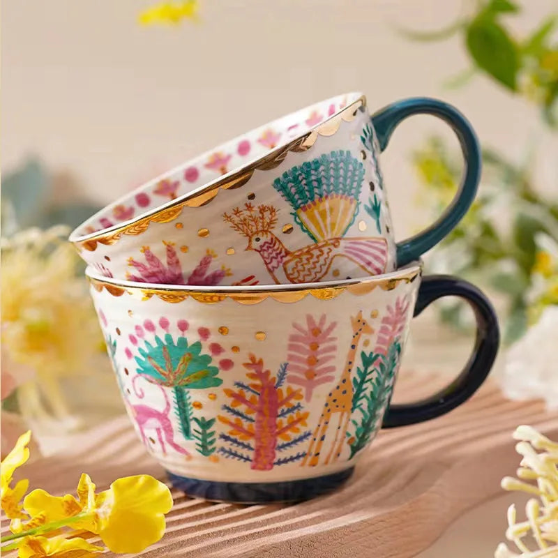 Ceramic Cup Breakfast Oatmeal Cup Bowl for Office and Home Snack Cups Dishwasher and Microwave Safe