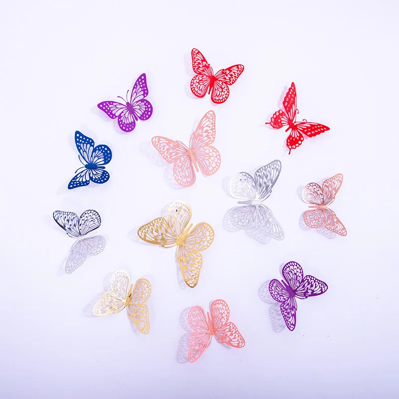 12PCS Hollow Butterfly Sticker 3D Butterfly Decoration Wall Sticker Background DIY Wall Stickers for Home Party Decoration