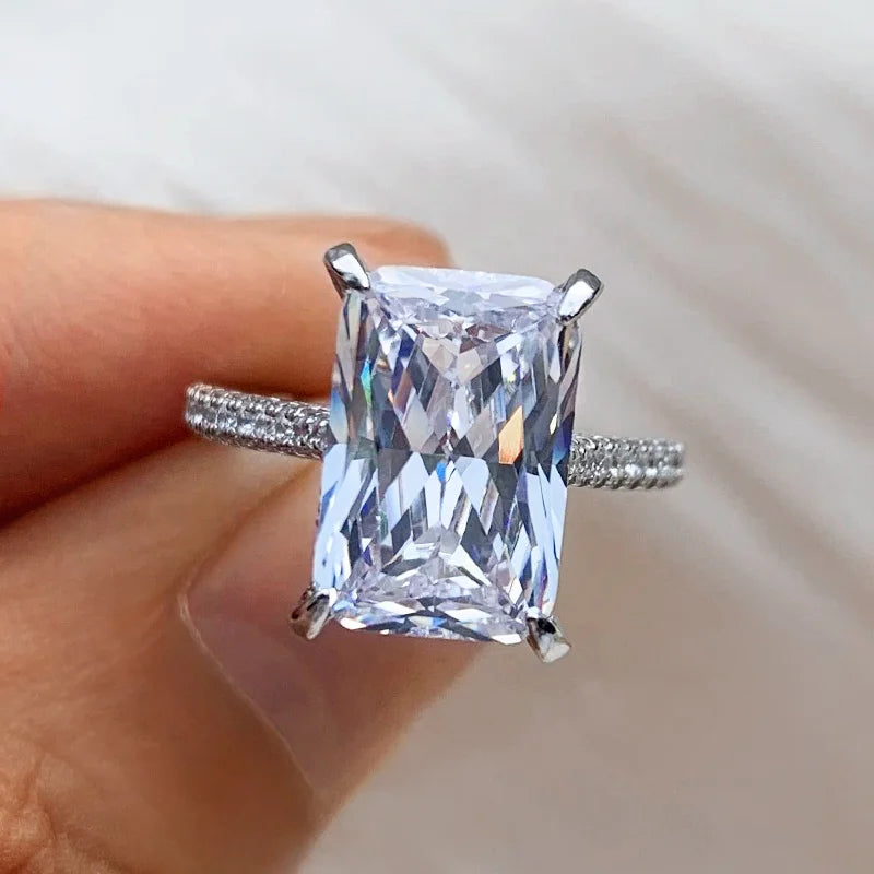 Luster Wholesale Price 8x12mm 5.5ct Radiant Moissanite Diamond Silver Ring