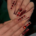 Glossy 3D Crystal Long Square Press on Nails Bling Rhinestones Fake Artificial Nails for Woman and Girls