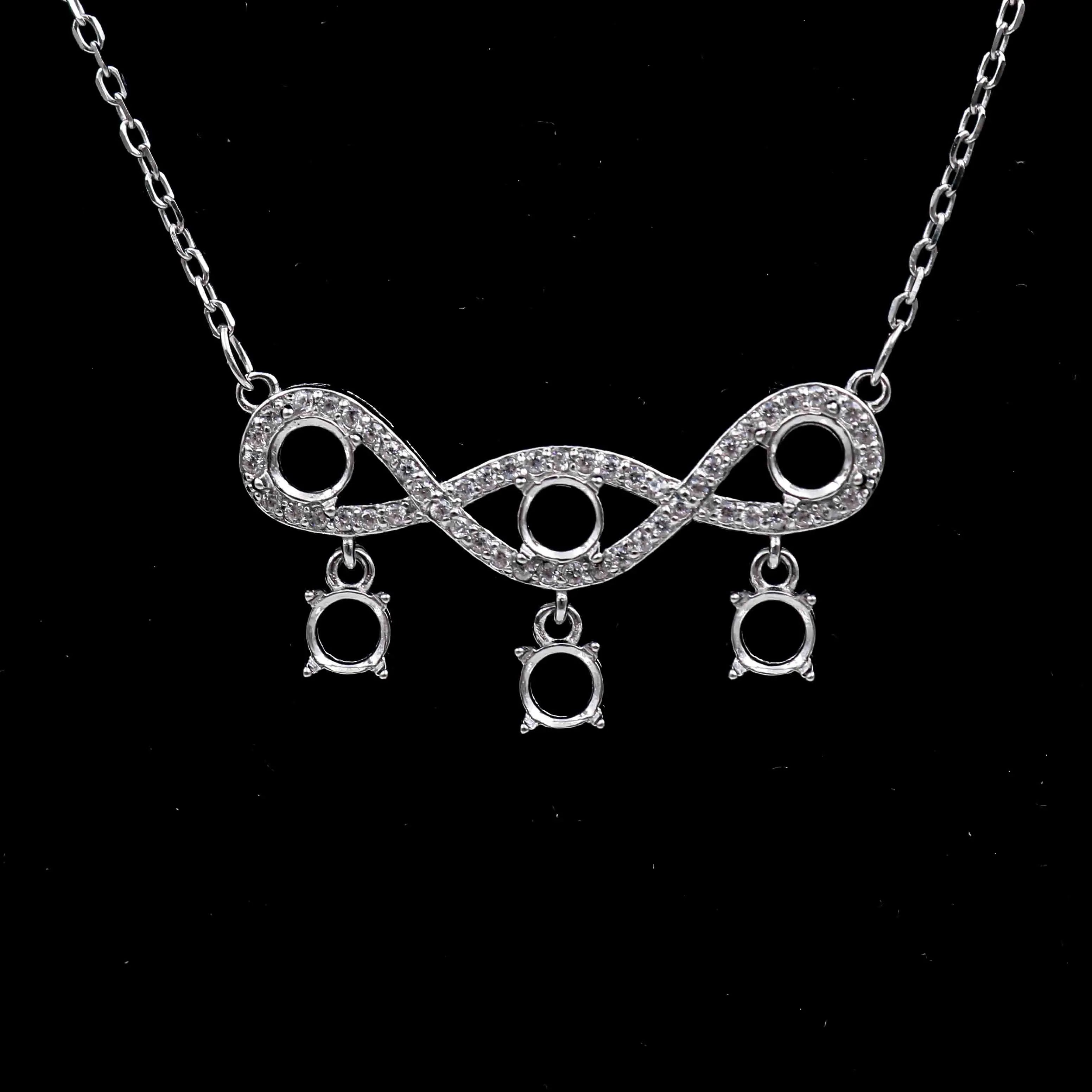 Sterling Silver 4*4mm Semi Mount Necklace Empty Support Blank Claw Setting S925 Base Holder Without Center Stone for DIY Inlay