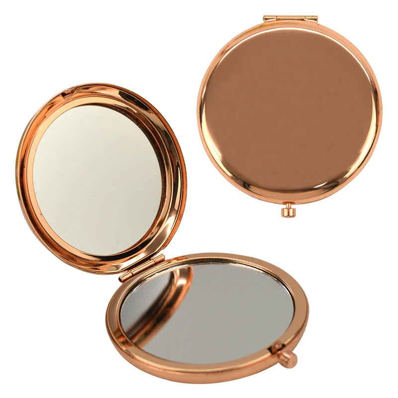Custom Dual-Sided Lighted Magnifying Portable Folding Metal Makeup Mirror Rose Gold Cosmetic Pocket Mirror Promotional Gift