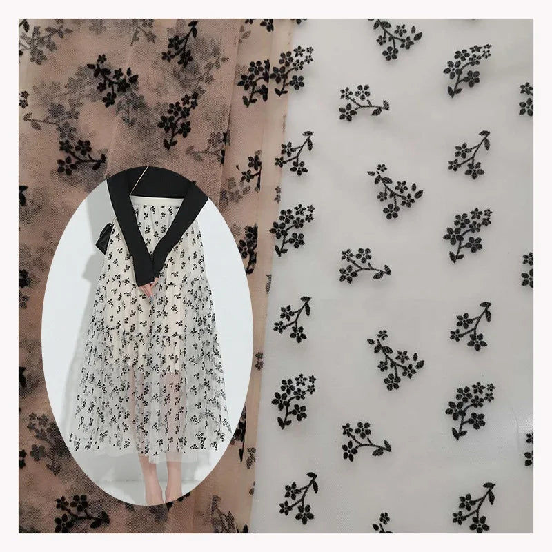 100% Nylon Printed Tulle Fabric Printed Mesh Fabric Flocked Tulle Fabric for Dress