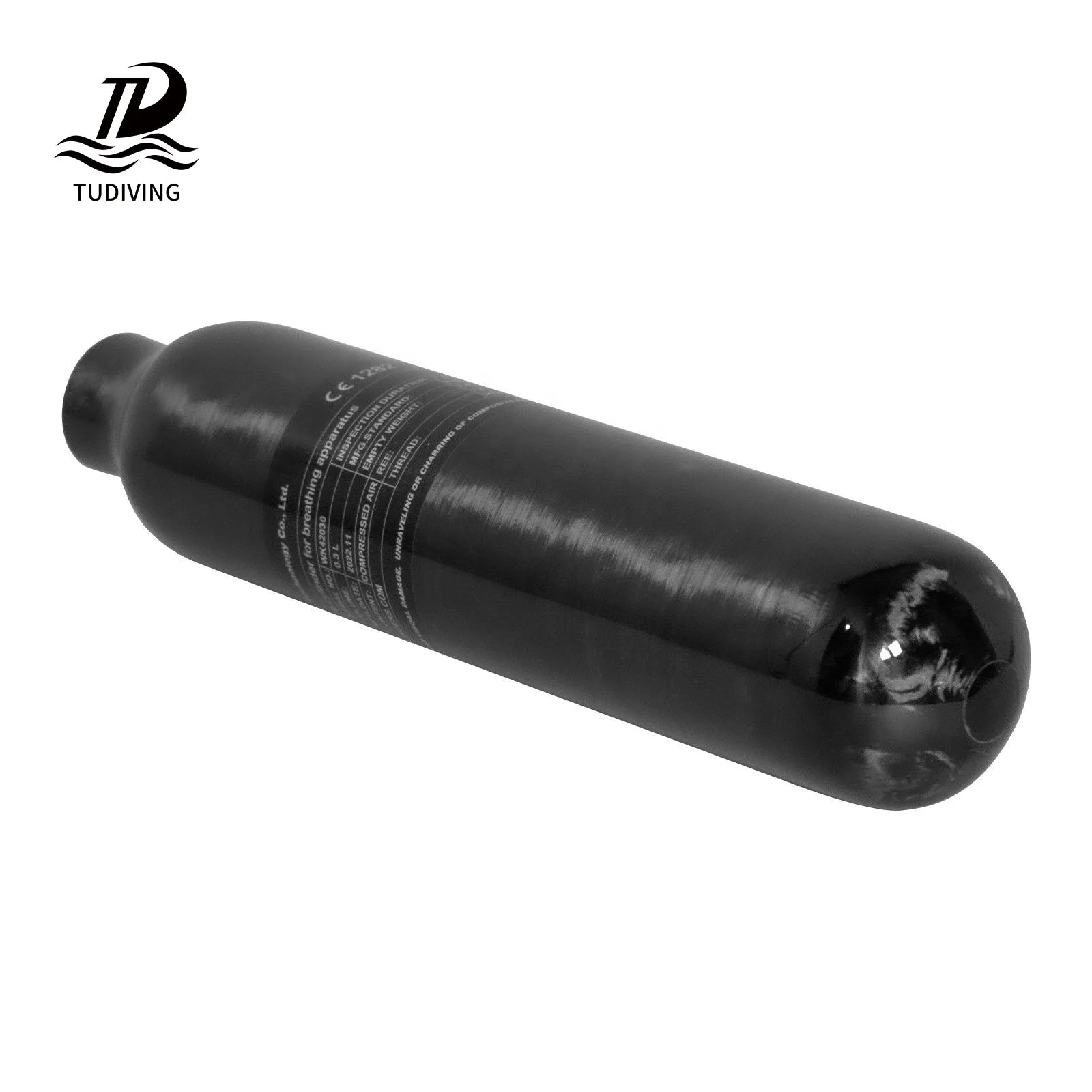 TUDIVING CE Factory High Pressure 0.3L 3000psi 300bar Small PCP Paintball Fully Wrapped Composite Aluminum Carbon Fiber Air Tank