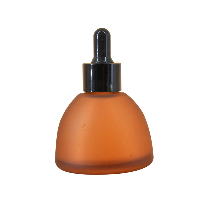 Premium Frosted Glass Round Essential Oil Bottle with Black Dropper 60ml Capacity Screen Printed