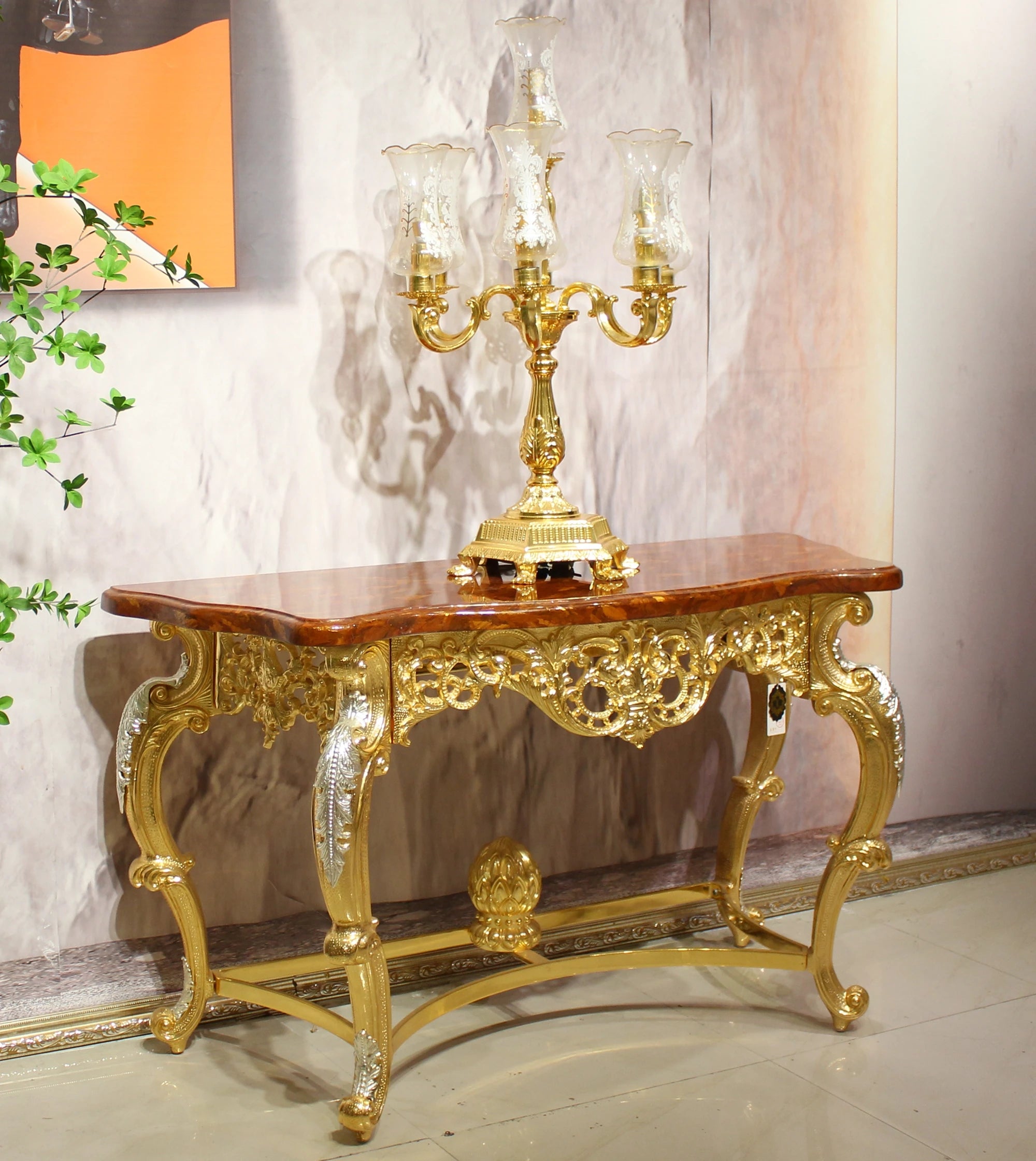Italian Classic Retro Luxury Porch Console Table Golden Copper for Dining Entry Living Room Hotels Home Furniture